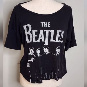 Black Cropped Beatles Band T-shirt Juniors XL
